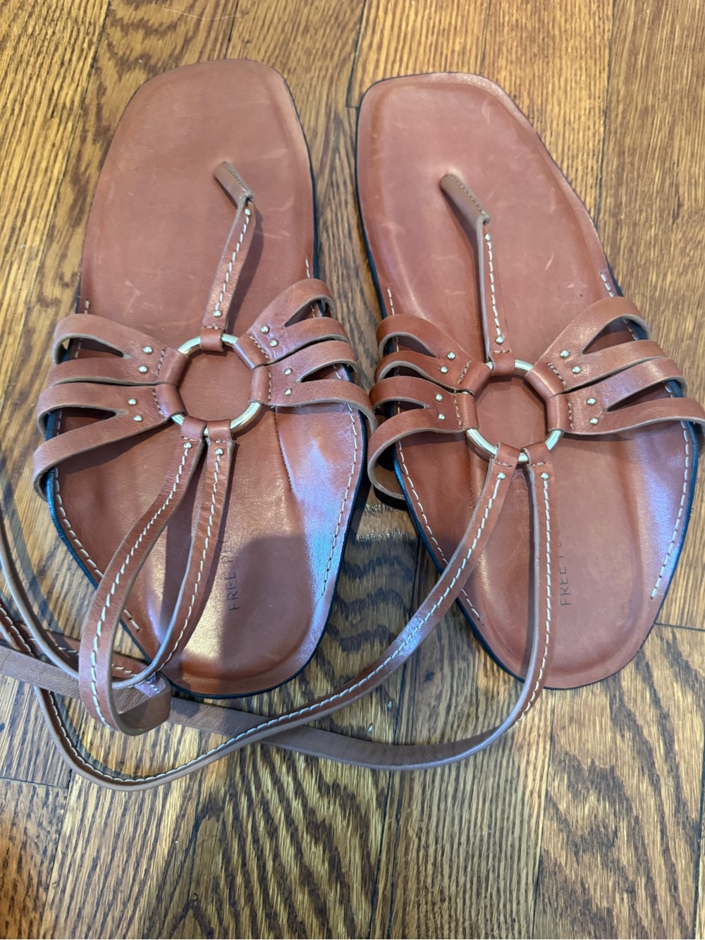 Free People Brown Ring-Detail Strappy Sandals